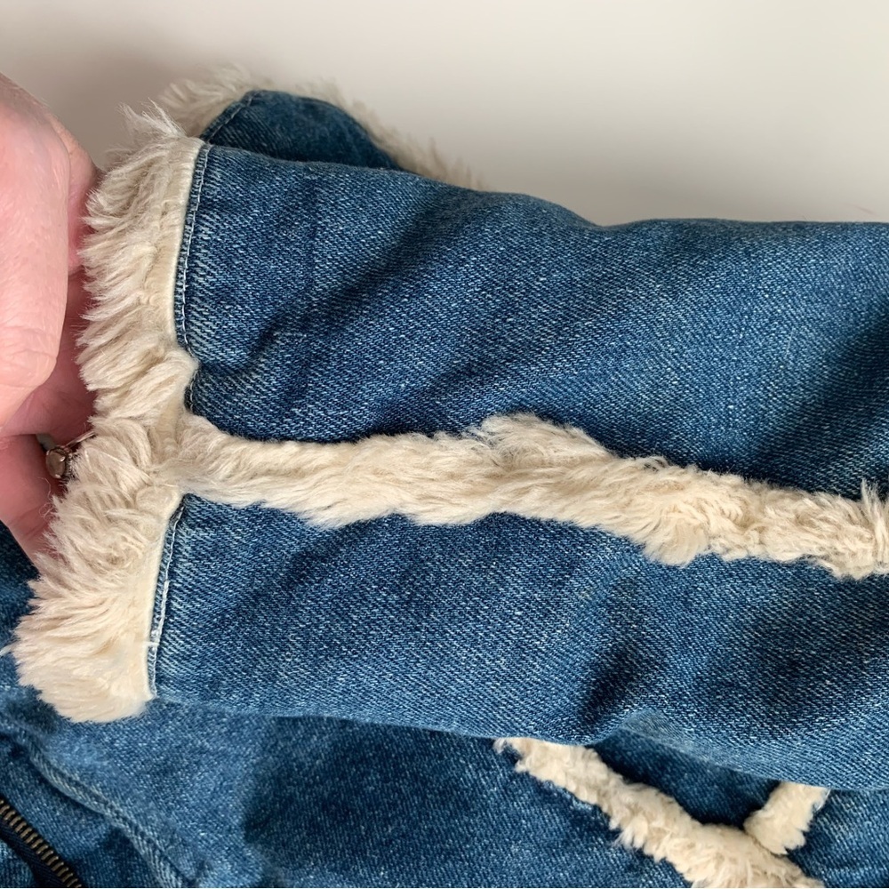 Big Chill Blue Denim vintage Jacket with Cream Faux Fur - Picture 4 of 13